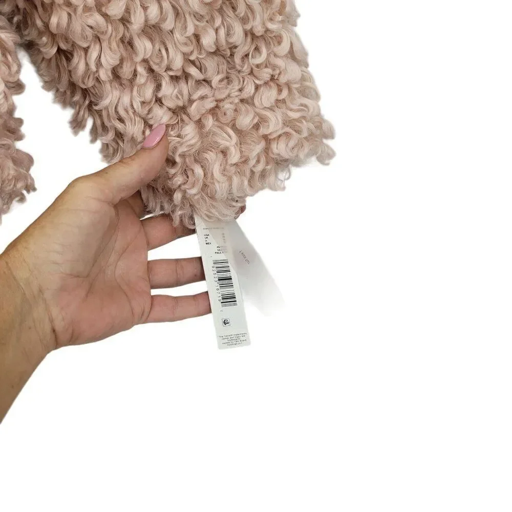 Tahari‎ Teddy Coat M Pink Vegan Faux Fur Curly Textured Jacket Barbiecore Comfy